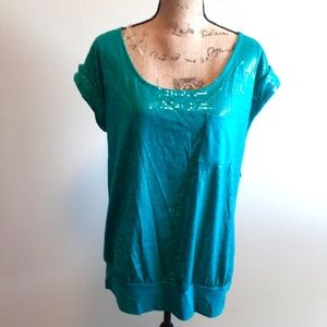Faded Glory 1X Designed Turquoise Short Sleeve Top